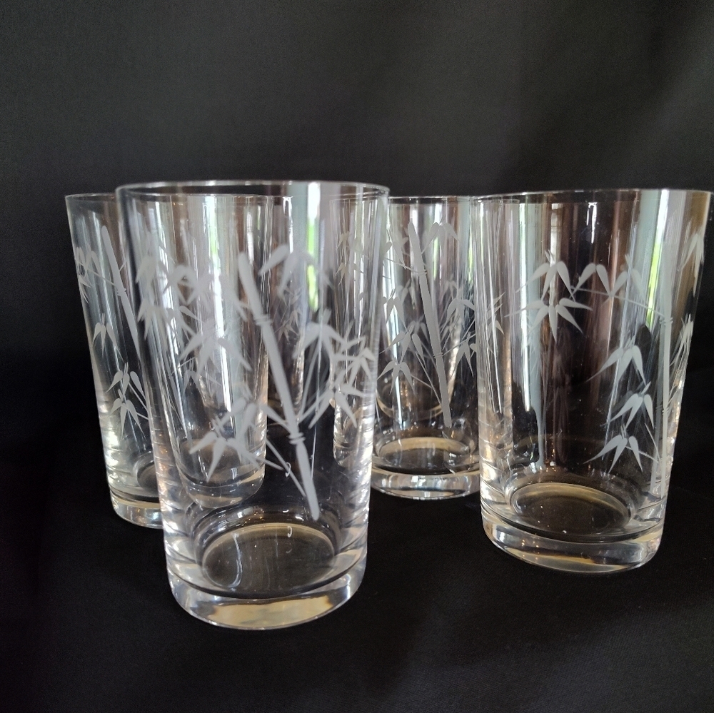 Noritake Sasaki Etched Crystal Bamboo Juice Glasses, Japan, Set Of Six - Picture 2 of 5